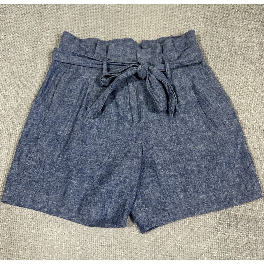 Boden Shorts Womens 2 Blue St Ives Linen Blend Paper Bag High Waist Preppy